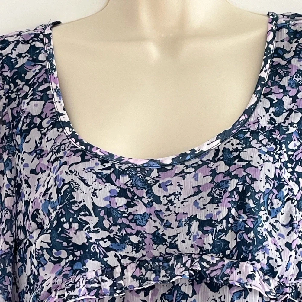 Abercrombie & Fitch Women's XS Purple Floral Sheer Sleeve Ruffle Blouse Romantic